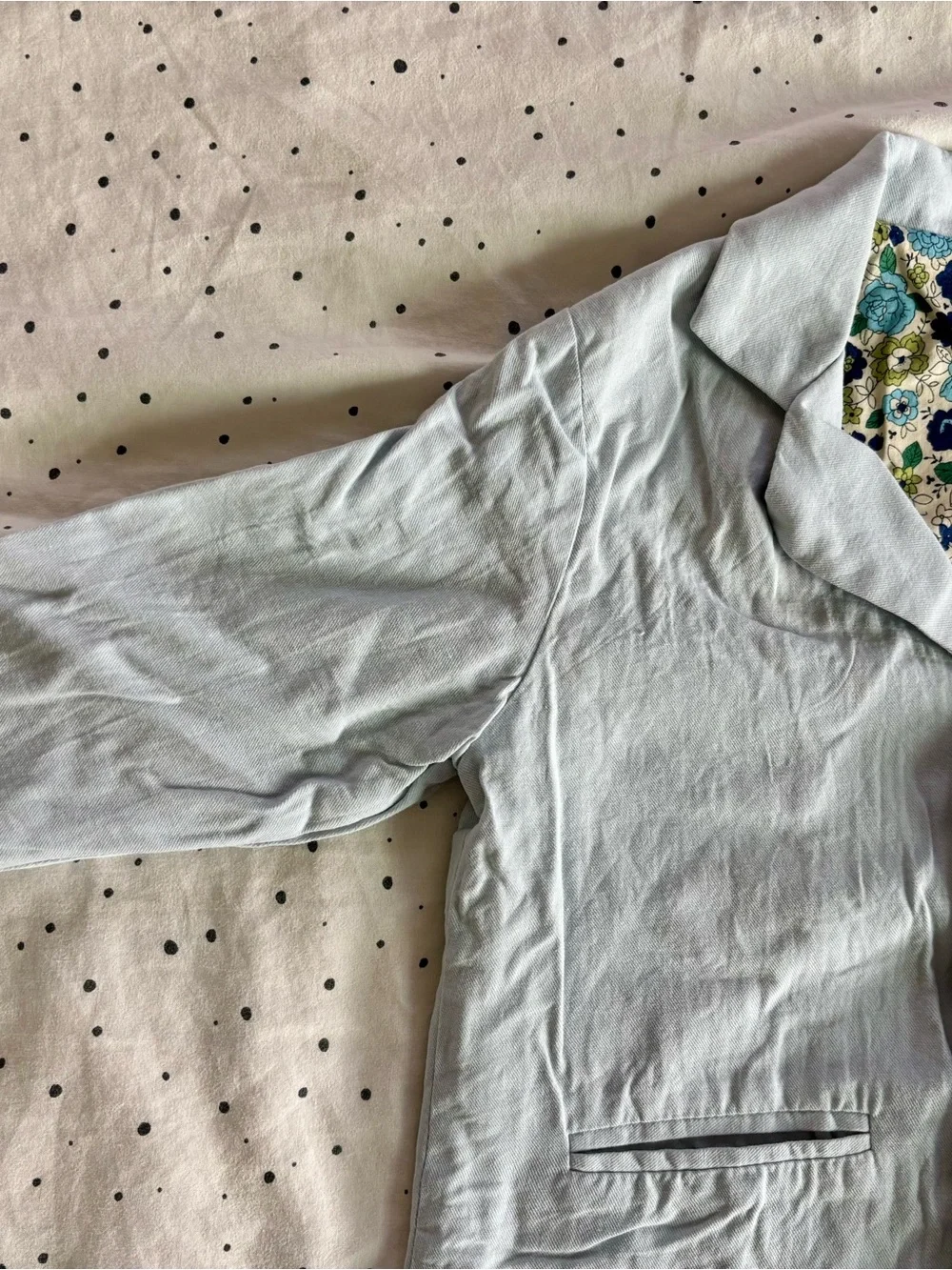 Boys Cotton Suit in Light Blue with Floral Lining